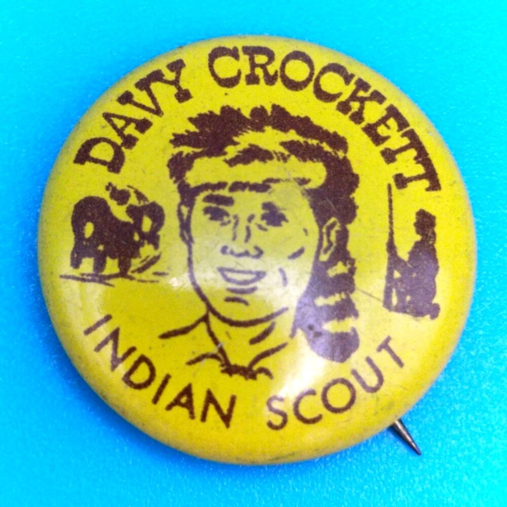 Davy Crockett Indian Scout Pin Vintage Circa 1950 Button Litho Alamo Texas 50s